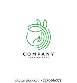  Hand with plant logo. Growth concept. Environment friendly symbol. Eco vector illustration.