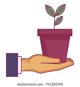 hand with plant in pot icon