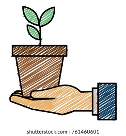 hand with plant in pot icon