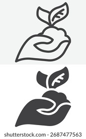 Mão com planta e solo ícone de estilo diferente pacote. Contorno de linha e ícone sólido, símbolo e sinal de vetor de traçado editável. Versões de contorno e glifo para projetos de resíduos eco zero.
