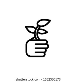 hand with plant vector line icon