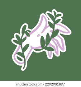 A hand with a plant, wraps around the hand. Urban jungle, home gardening, plant care. Vector doodle in simple cartoon style with stroke.