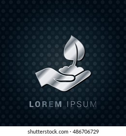 Hand Planting 3D Silver/Platinum/Steel Metallic Premium Icon / Logo Design