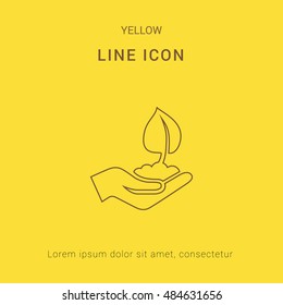 Hand Planting Cute yellow thin line icon / logo Design