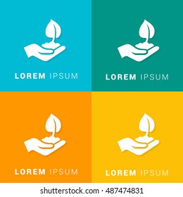 Hand Planting Four Color Material Designed Icon / Logo