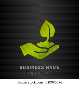 Hand Planting Lime Green and Black silk fashion premium icon / Logo