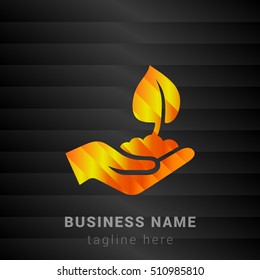 Hand Planting Orange, Yellow and Black silk fashion premium icon / Logo