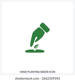 Hand Planting Seed Icon solid vector icon with a bold, minimal design. Suitable for presentations, websites, apps, infographics, and various digital or print projects.