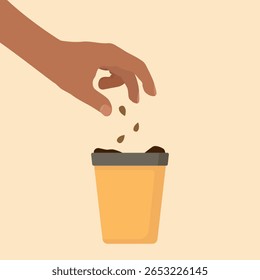 Hand planting seeds vector. Gardening activity for eco education, sustainable branding, spring campaigns and home gardening