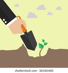 Hand planting a tree. Vector illustration
