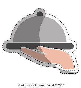 hand with platter icon over white background. hotel services concept. colorful design. vector illustration