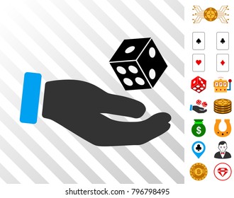 Hand Play Dice icon with bonus casino pictures. Vector illustration style is flat iconic symbols. Designed for gamble ui.