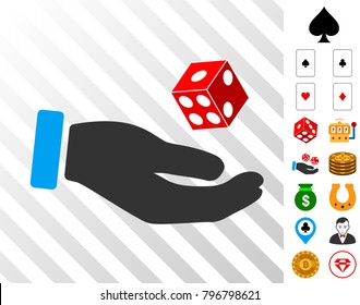 Hand Play Dice pictograph with bonus gamble symbols. Vector illustration style is flat iconic symbols. Designed for casino gui.