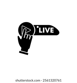 Hand and Play live video icon. Watch now video play button icon vector