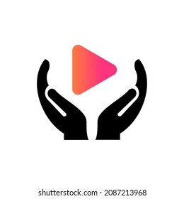 Hand Play logo design. Play logo with Hand concept vector. Hand and Play logo design