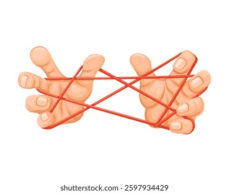 Hand Play Rubber Band Trick Cartoon Illustration Vector