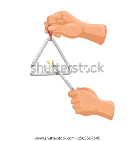 Hand Play Triangle Music Instrument Cartoon Illustration Vector