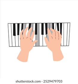 Hand playing piano.  Concept of music, artist, hobby, pianist. Flat illustration.