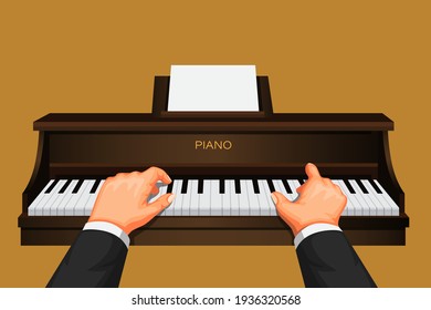 Hand playing piano, pianist musician pratice symbol concept in cartoon illustration vector
