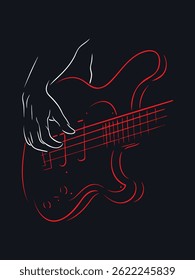 hand playing red electric guitar on black background