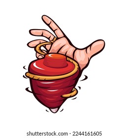 Hand playing top with rope traditional toy symbol mascot illustration vector