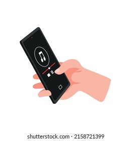 hand with playlist mobile app icon flat