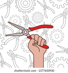 hand with plier tool isolated icon
