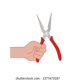 hand with plier tool isolated icon