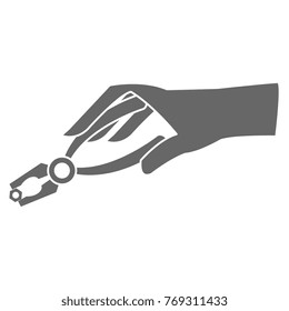 hand with pliers tool isolated icon