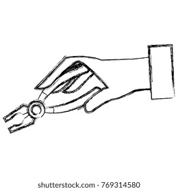 hand with pliers tool isolated icon
