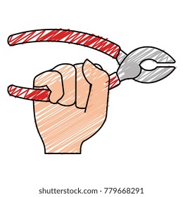 hand with pliers tool isolated icon