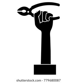 hand with pliers tool isolated icon