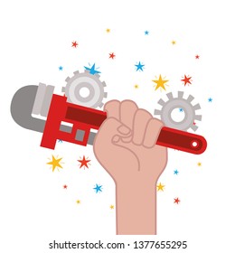 hand with plumber key isolated icon
