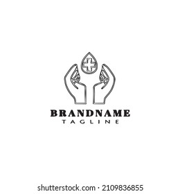 hand and plus medical logo cartoon icon black isolated modern vector illustration