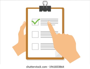 the hand point to checklist paper vector.