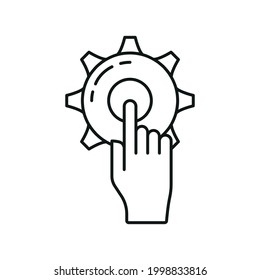 Hand-Punkt-Klicken Sie auf das Online-Symbol für digitale Technologie, richten Sie Online-Datenbank Cloud-Umriss flache Vektorgrafik, einzeln auf weiß. Konzepte Web-Tool-Informationen, Remote-Server-Datenabruf.