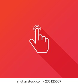 Hand point icon. Touch icon, hand with pressed finger. Modern design flat style icon with long shadow effect. Touch icon, user hand click, index finger, interface, long shadow button