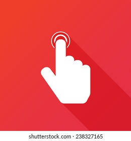 Hand point icon. Touch icon, hand with pressed finger. Modern design flat style icon with long shadow effect 