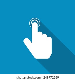 Hand point icon. Touch icon, hand with pressed finger. Modern design flat style icon with long shadow effect