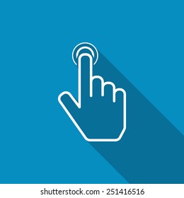 Hand point icon. Touch icon, hand with pressed finger. Modern design flat style icon with long shadow effect. Pointer icon, hand touch action gesture, press, touchscreen, user, web, circle