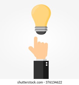  Hand point to the light bulb, get idea, Infographic template, Eps10, vector illustration, For presentations, brochures, banners, website graphics.