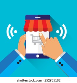 Hand point on mobile marketing