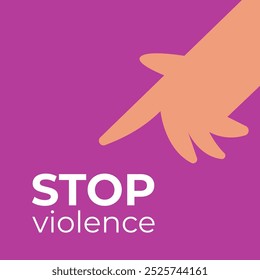 Hand point on Stop Violence banner. Flat vector illustration in cartoon style.