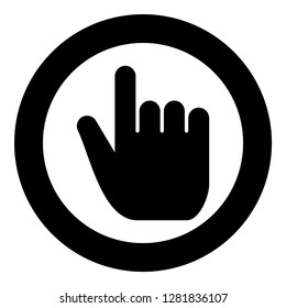 Hand point select declare index finger forefinger for click concept pushing choose icon black color vector illustration flat style simple imagein circle round