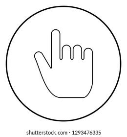 Hand point select declare index finger forefinger for click concept pushing choose icon black color outline vector illustration flat style simple image in circle round