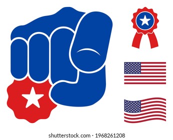 Hand point you icon in blue and red colors with stars. Hand point you illustration style uses American official colors of Democratic and Republican political parties, and star shapes.