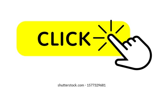 Hand pointer, click button. Isolated vector icon. Garaphic web design element. Navigate information banner. Internet navigation concept.