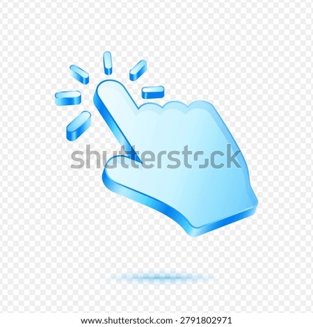 Hand Pointer Click Gesture, 3D Blue Glossy Cursor Icon