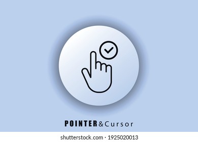 Icono de pulsación del puntero de mano. Pulso de dedo, cursor. Botón para web. Icono para la interfaz de usuario. EPS10 vectores