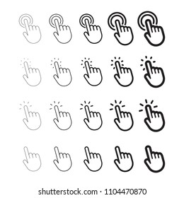 Hand pointer, clicking icon, linear vector collection